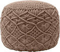 Ornavo Home Pouf Ottoman Foot Rest - 100% Cotton Pouffe - Hand Knitted Macrame Braid - Boho Round Stuffed Ottoman for Living Room, Bedroom - Taupe/Brown