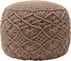 Ornavo Home Pouf Ottoman Foot Rest - 100% Cotton Pouffe - Hand Knitted Macrame Braid - Boho Round Stuffed Ottoman for Living Room, Bedroom - Taupe/Brown