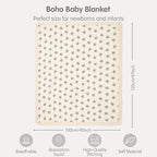 insular Cotton Muslin Baby Blanket with Tassel, Boho Bohemian Muslin Swaddle Blanket Baby Receiving Blanket with Fringe, Nursery Decor Throw or Nursing Blankets, 47" x40”, Black Leaf