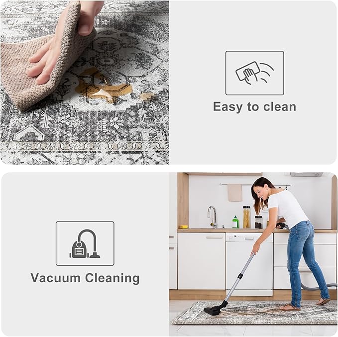 KIMODE Kitchen Mat for Floor Anti Fatigue Cushioned, 20"x59"+20"x32" Boho Oriental Kitchen Runner Rug, Non Skid Padded Kitchen Floor Mat, Comfort Standing Desk Mats for Laundry Office Sink Grey