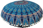 ICC Large Hippie Elephant Mandala Floor Pillow Cover - Cushion Cover - Pouf Cover Round Bohemian Yoga Decor Floor Cushion Case- 32" (Green Peacock)
