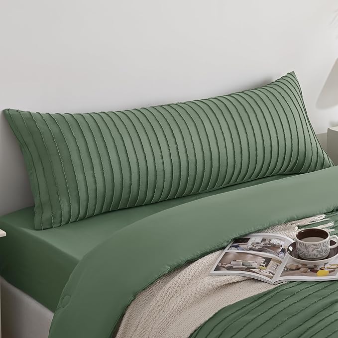 JELLYMONI Pillowcases Body Size Green 1 Pack Boho Striped Bed Pillow Covers 20x54in Polyester Envelope Pillow Shams Tufted Bohemian Textured (Pillows are not Included)