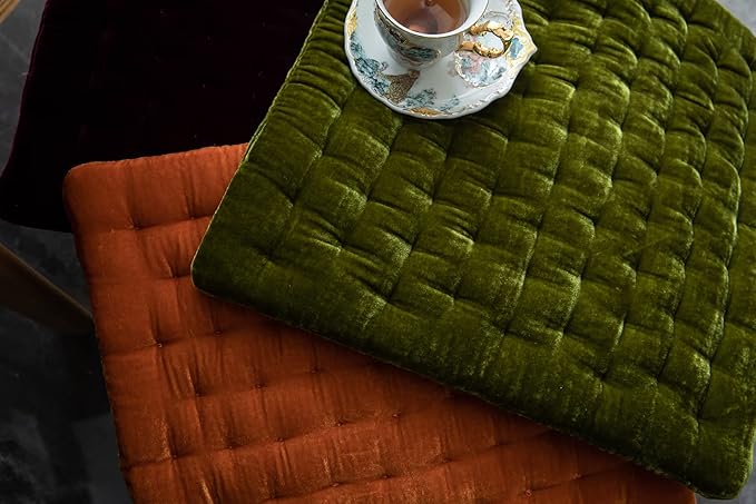 vctops Luxury Velvet Square Chair Pad Thin Soft and Comfy Chair Cushion Tufted Indoor Seat Cushion Pillow Tatami (Green,17"x17")