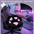 Cat Paw Cushion Kawaii Office Chair Cushion Comfy Plush Gaming Chair Cushion Kawaii Seat Cushion for Girl, Cute Gaming Accessories Room Bedroom Decorate 28"x 24" (Black)