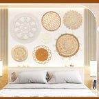 iChuan Boho Wall Hanging Basket Decor Set – 10-Piece Macrame and Woven Wall Art, Handmade Tapestry Wall Decor Seagrass Ornaments Round Tassels for Living Room, Bedroom, Nursery