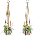Macrame Plant Hanger Indoor Hanging Planter Basket with Wood Beads Decorative Flower Pot Holder No Tassels for Indoor Outdoor Boho Home Decor 35 Inch, Ivory (POTS NOT Included)