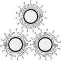 3 Pack Metal Mirrors for Wall Sunburst Wall Mirrors Home Décor Decorative Hanging Wall Art for Living Room Bedroom Entryway (Black Crystal, Sunburst)