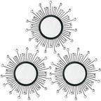 3 Pack Metal Mirrors for Wall Sunburst Wall Mirrors Home Décor Decorative Hanging Wall Art for Living Room Bedroom Entryway (Black Crystal, Sunburst)