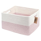 COMFY-HOMI Cotton Rope Woven Basket with Handles for Shelves,Toys,Book, Cloth Storage Baskets for Organizing-17" x 13" x 7.5" Toy Decorative Organizer for Living Room, Bathroom （white/pink）