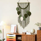 Weldomcor Macrame Wall Hanging Boho Leaf Woven Tapestry, Bohemian Chic Home Decor Modern Handmade Leaves Feather Wall Art Decorations for Bedroom Living Room Apartment Ornament 16.5"W X 31.5"L (Army Green)