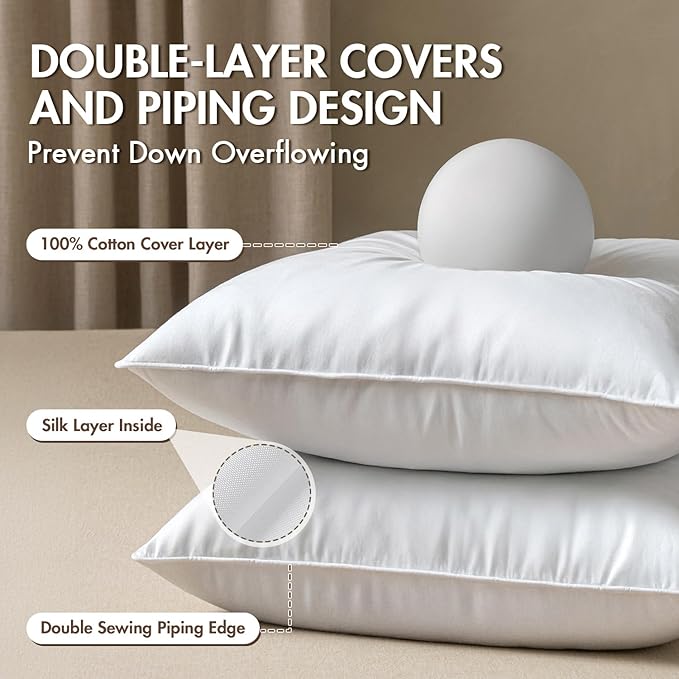 MIULEE 24x24 Euro Pillow Inserts, Pack of 2 Down Feather Premium Throw Pillows with Cotton Fabric for Bed Couch Living Room Sofa