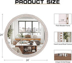 24 Inch Farmhouse Round Wood Mirror for Wall Decor, Rustic Decorative Circle Mirrors for Bathroom Over Sink, Living Room, Entryway, Bedroom