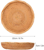 3 Pack Round Rattan Basket Bowl, 8.6 Inch Hand-Woven Rattan Basket for Entryway, Round Wicker Storage Baskets, Suitable for Food Serving, Keys Tray, and Home Decoration