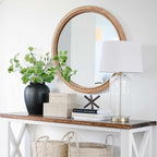 sawsile Round Wood Mirror,24 inch Circle Rustic Farmhouse Natural Wooden Frame Boho Beads Wall Mirror for Bathroom,Living Room,Bedroom or Entryway