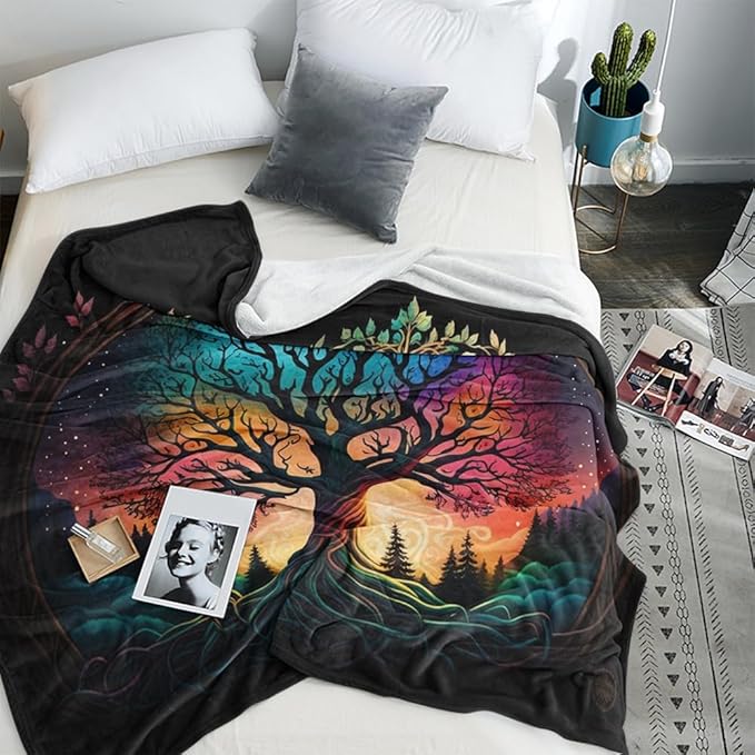 Tree of Life Throw Blanket Soft All Season Fleece Blanket Sofa Bed Lightweight Blanket Print Cute Stuff for Men and Lovers Super Soft and Comfortable Warm Flannel Throw Blanket Sofa 50"x60"