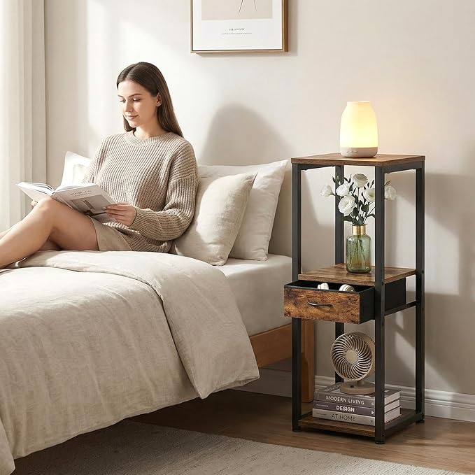3 Tier Tall Plant Stand with Fabric Drawer , 32.5" Corner Plant Stands for Indoor Plants Multiple, Small Side Table for Indoor Plants