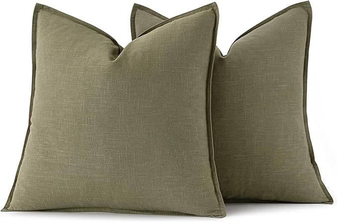 MIULEE Decorative Linen Euro Sham Pillow Covers 24x24 Light Olive Green Boho Farmhouse Neutral Couch Throw Pillows for Bed Pack of 2 Accent Modern Pillowcase Summer Sofa Livingroom Home Decor