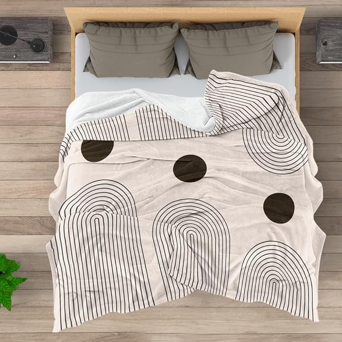 Modern Abstract Blankets Black Beige Boho Throw Blanket Boho Blanket Double Sided Flannel Throw Blanket,Suitable for Adults Children on The Sofa,Car,Bed Nap Warm Comfortable Blanket 60"X80"