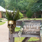 Gothic Skull Planter - Wall or Table Top, Unique Gold Skull Face Vase with Drainage, Spooky Indoor/Outdoor Plants