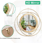 Gold Art Circle Mirror for Wall with Iron Metal Wire Frame Wall-Mounted Mirror for Home Decor Living Room Bedroom Bathroom Entryway Small 12"