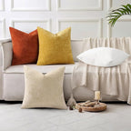 decorUhome Chenille Beige Spring Euro Sham Throw Pillow Covers 26x26 Inch Set of 2, Decorative Soft Couch Pillow Covers Solid Dyed Accent Farmhouse Neutral Square Pillow Cases for Sofa