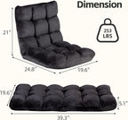 SUPER DEAL 14-Position Folding Floor Chair Gaming Sofa Cushioned Padded Reclining Bed Lounge Couch Seating for Comfy Reading, Reading, Gaming, Relaxing, Watching TV, Black