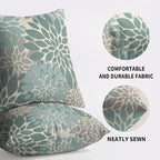 Aqua Blue Flower Pillow Covers 18X18 Inch Set of 2, Grey Gray Dahlia Floral Spring Summer Cream Decorative Throw Pillow Covers Outdoor Modern Farmhouse Cushion Case for Home Couch Sofa Bed Decor