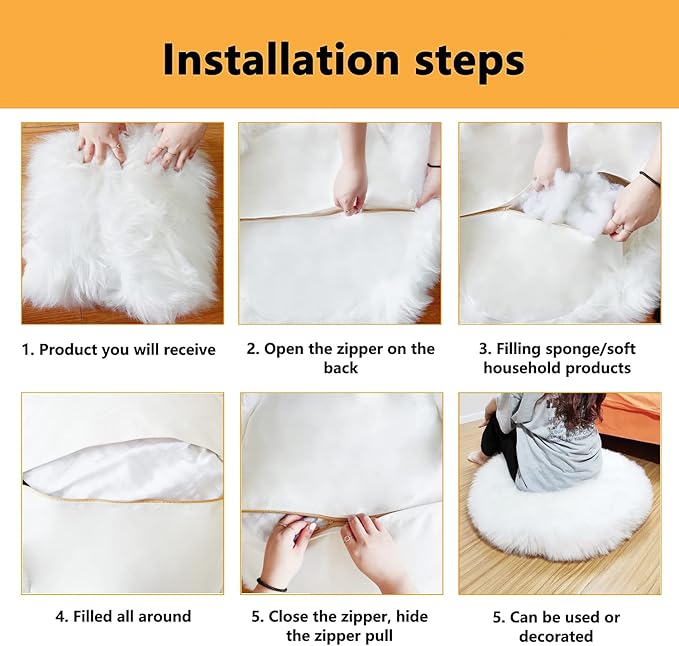 Asuprui Unstuffed Floor Pillow Meditation Cushion No Filler Large Floor Cushion for Sitting Fluffy Floor Seat Fuzzy Oversized Seat Pillow for Adult 24X24X6 Inches White Round Cover ONLY