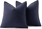 MIULEE Decorative Linen Pillow Covers 18x18 Inch Navy Boho Farmhouse Neutral Couch Throw Pillows for Bed Pack of 2 Accent Modern Pillowcase Summer Sofa Livingroom Home Decor