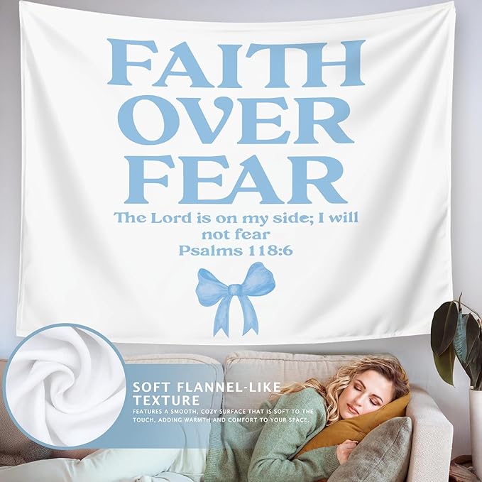 LIANGW Blue Bow Christian Tapestry, Inspirational Christian Tapestry for Women, Bible Bow Aesthetic for Girls Bedroom or Dorm Room，Based Blue Room Decor Aesthetic 50x60 inches 50x60 inch