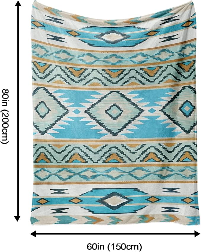 Aipon Boho Aztec Throw Blanket 60"x 80", Western Indian Native American Blanket Southwestern Decor, Teal Soft Cozy Lightweight Throws Blankets Gifts for Women Men Couch Bed Sofa Chair
