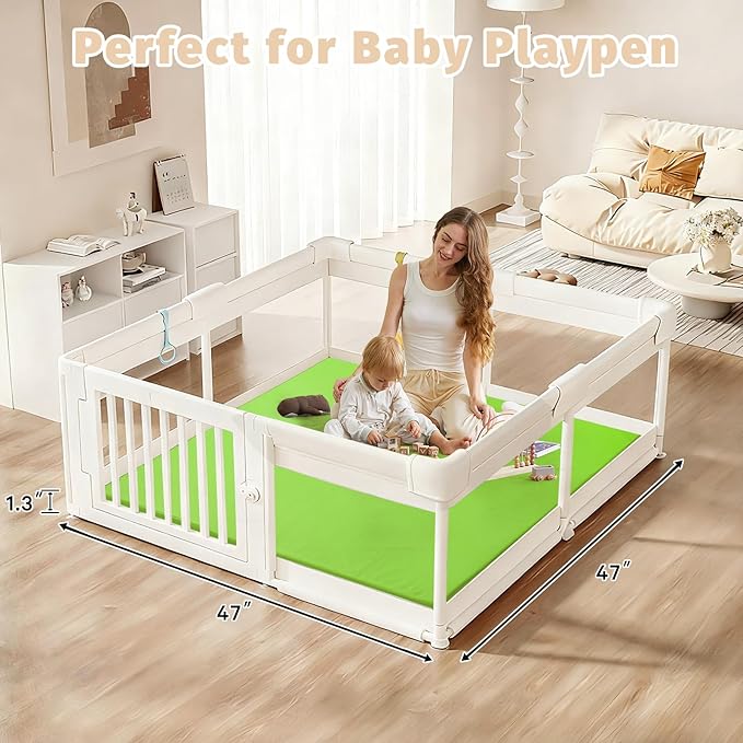 Waterproof Baby Play Mat for Floor Memory Foam 47 * 47 Cushion Playpen Playmat Tummy Time Crawling Mat Nursery Rug Thick Pad Create Soft & Safe Area for Infants,Toddler,Kids,Green