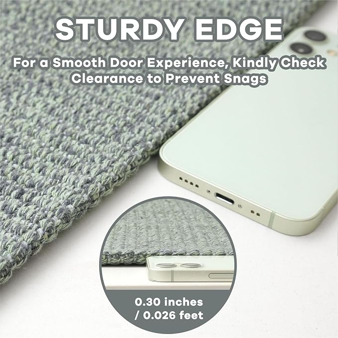 EARTHALL Extra Long Runner Rug 3x18 Ft Washable Runners for Hallways Cotton Non Slip Entryway Runner Braided Kitchen Runner Indoor Outdoor Carpet Runners for Hotels, Officel, Stair, Green/Grey