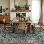 5x7 Area Rugs for Living Room Bedroom, Blue Washable Rug, Vintage Retro Boho Rug, Non Slip & Low Pile Faux Wool Thin Carpet for Indoor Dining Room and Kids Room(Blue 5x7ft)