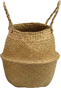 Casaphoria Woven Seagrass Belly Basket for Storage Plant Pot Indoor,Decorative Sturdy and Durable Natural Material Sea Grass Baskets with Handles,Seaweed Round Basket for Organizing(Large)