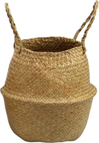 Casaphoria Woven Seagrass Belly Basket for Storage Plant Pot Indoor,Decorative Sturdy and Durable Natural Material Sea Grass Baskets with Handles,Seaweed Round Basket for Organizing(Large)