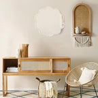 SWTHONY 15inch Small Boho Beaded Flower Mirror for Wall Decor, Cute Decorative Hanging Wooden Circle Nursery Mirrors for Girl Room, Bedroom, Livingroom