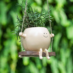 Small Hanging Planter for Indoor Outdoor Plants, Glossy Swing Smiley Face Planter Pot Head, Cute Hanging Flower Pot for String of Pearls Plant Live, Unique Happy Resin Succulent Pot