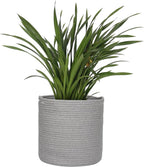 Grey Plant Basket, Woven Basket Planter for 10 inch Pot, Round Indoor Tree Pot Cover, Small Gray Storage Bin Organizer, Decorative Planter and Home Decor, 11”X11”
