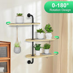 Rotating Window Plant Shelves with 3 Anti-slip Mats, 3 Tier Plant Stand Indoor Outdoor, Wooden Window Plant Shelf with 3 Circle Hook, Hanging Plant Holder for Window, Potted Plants, Flowerpots (Oak Color, 3 Tier)