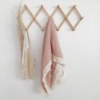 Muslin Cotton Baby Receiving Blanket with Fringe, Boho Bohemian Tassels, Nursery Decor, Boy or Girl Unisex Swaddle Wrap, Use as Throw or Nursing Fringed Blankets (Blush)