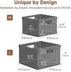 StorageWorks Wicker Basket with Handle, Wicker Storage Baskets for Organizing, Decorative Storage Baskets for Shelves, Paper Rope, Black, 2-Pack