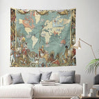 World Map Tapestry Wall Hanging for Kids Student 60 x 51Inch, World Map with Countries and Major Cities Tapestry Educational Wall Decorative Cloth for Bedroom Living Room Dorm Home Decoration