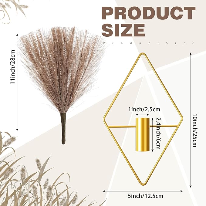 Jexine 2 Pcs Hanging Planters with Artificial Plants Metal Hanging Vase Indoor Plants Holder Modern Geometric Boho Wall Decor for Living Room Home Office(Gold, Brown Pampas)