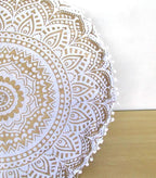 32" Gold Mandala Barmeri Large Floor Pillow Cover Cushion Meditation Seating Ottoman Throw Cover Hippie Decorative Zipped Bohemian Pouf Ottoman Poufs, Pom Pom Pillow Cases (White Gold, 32" Round)