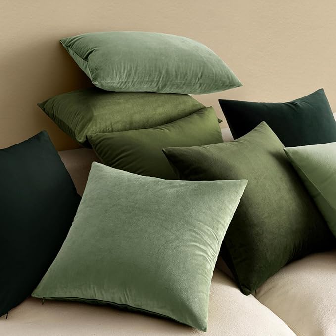 MIULEE Pack of 2 Velvet Pillow Covers Decorative Lumbar Rectangle Pillowcase Soft Solid Cushion Case for Sofa Couch Bedroom Car 12x12 Inch Army Green