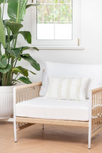 Hofdeco Premium Coastal Patio Tufted Indoor Outdoor Lumbar Pillow Cover Only, 12"x20" Water Resistant for Backyard, Couch, White Fluffy Stripes