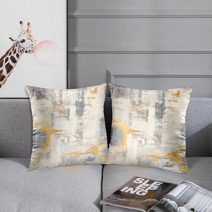 Britimes Throw Pillow Covers Modern Home Art Decor, 18 x 18 Inches Set of 2 Abstract Oil Painting Pillowcases for Bedroom, Living Room, Cushion Couch Sofa, Abstract Golden Grey