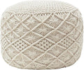 Ornavo Home Pouf Ottoman Foot Rest - 100% Cotton Pouffe - Hand Knitted Macrame Braid - Boho Round Stuffed Ottoman for Living Room, Bedroom - Natural