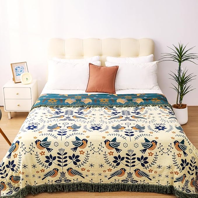 Boho Sofa Bed Large Throw Blanket, Ultra Soft Luxury King Throw Quilt, 100% Organic Cotton Reversible Bohemian Throw for Couch Chair Bedspread and Gift, 91" x 98"-Teal